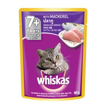 Whiskas Pouch 7+ With Mackerel 80g Pack (28 Pouches)